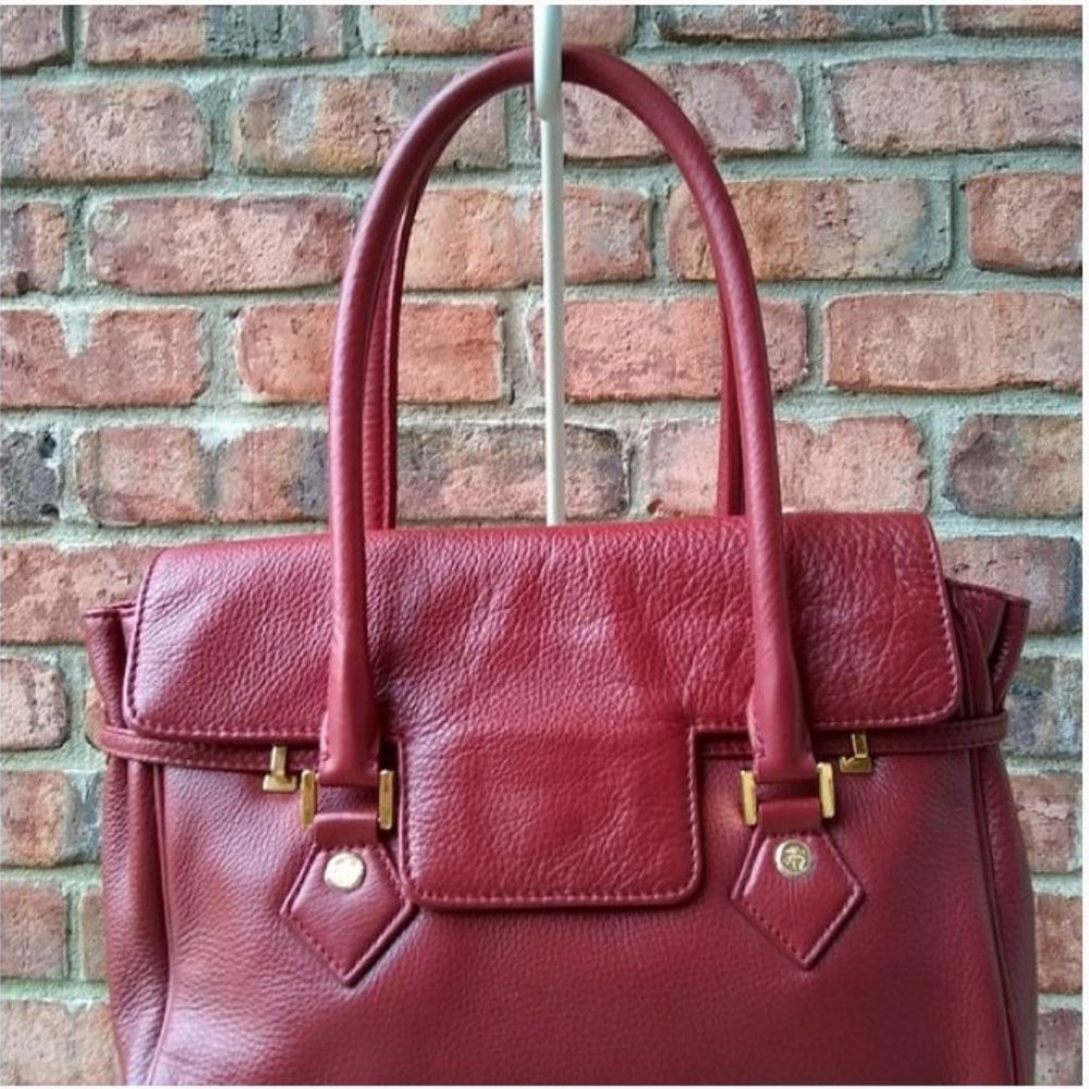 BROOKS BROTHERS Brick Red Leather Tote Handbag Sho